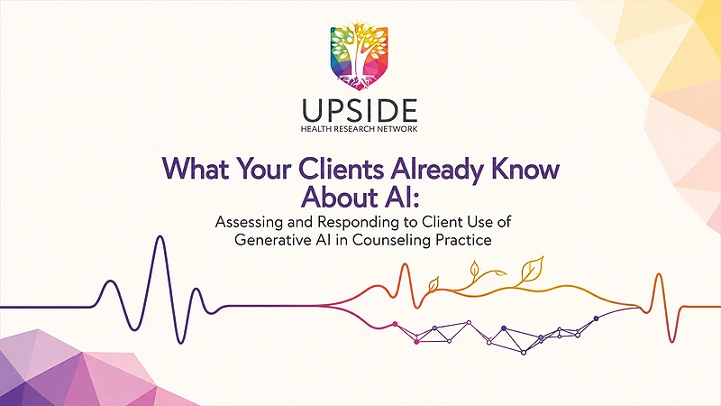 Title card for the session: the Upside Health Research Network logo above the program title, with the rainbow vital-sign pulse line curving across a cream background.